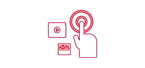 A hand touching a target symbol with a square containing an image below.