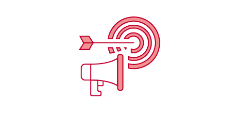 A megaphone with an arrow flying towards a bullseye target.