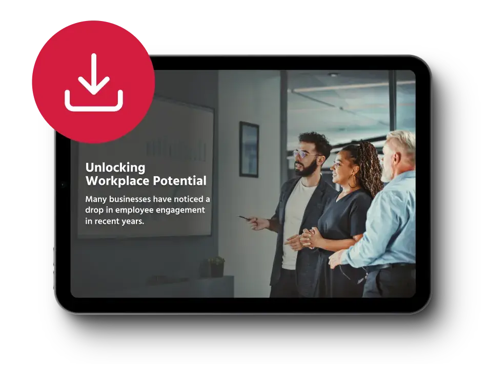 Tablet presenting a group of people standing in a room