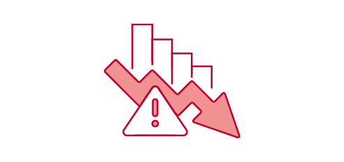 Three pink arrows pointing downwards, forming a sort of declining graph.