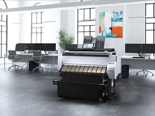 Digitálna farebná veľkoformátová tlačiareň Ricoh IM CW2200 citlivo vytvára výkresy CAD a veľké dokumenty.